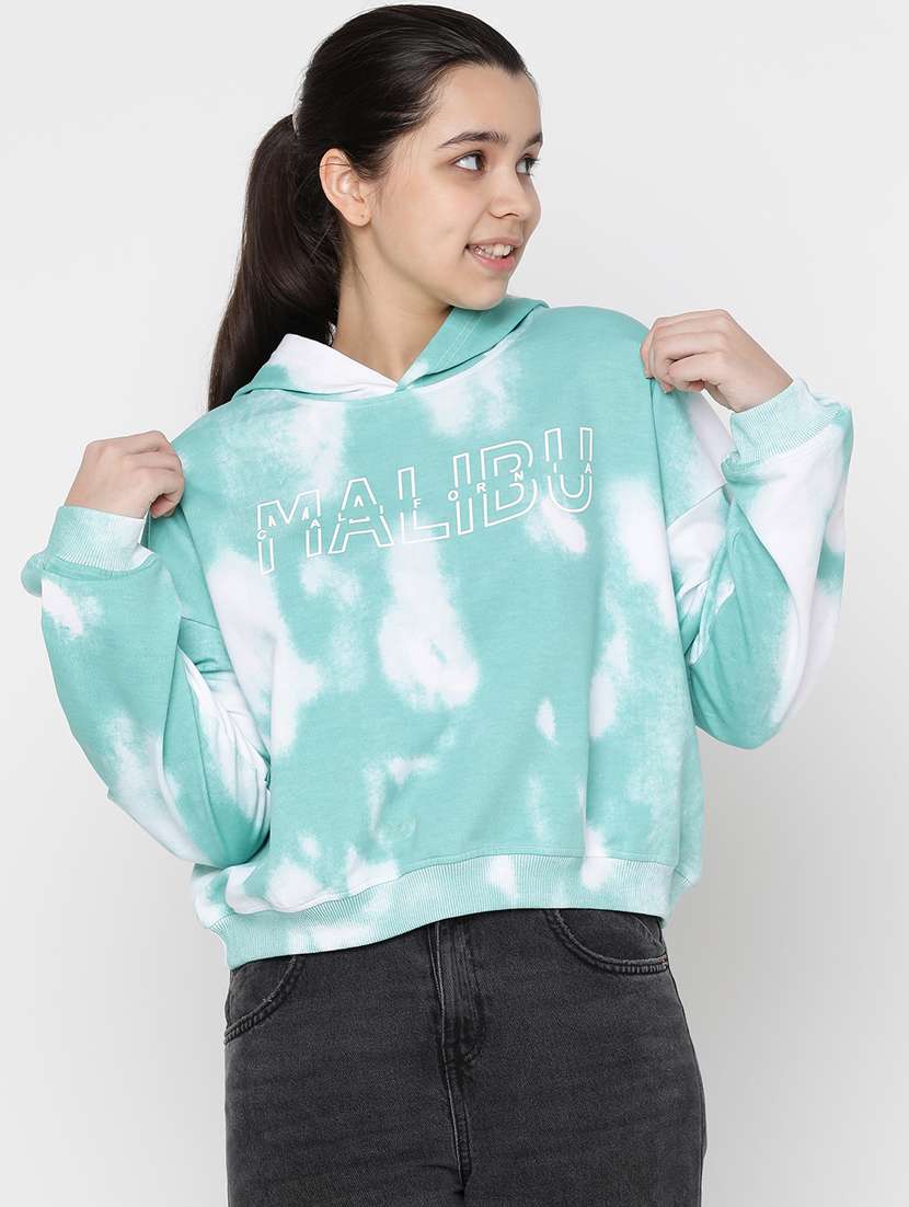 girls tie & dye print hooded sweatshirt