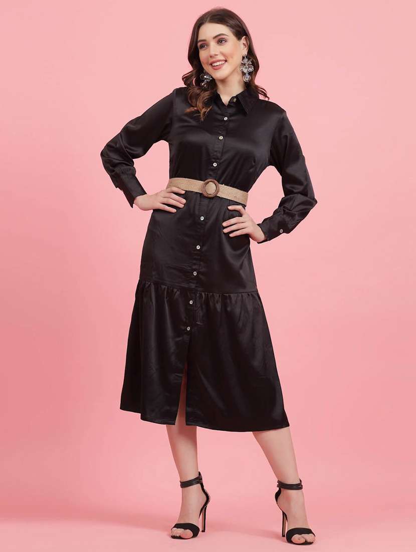 black solid drop waist dress - 20436048 - Zoom Image - 0