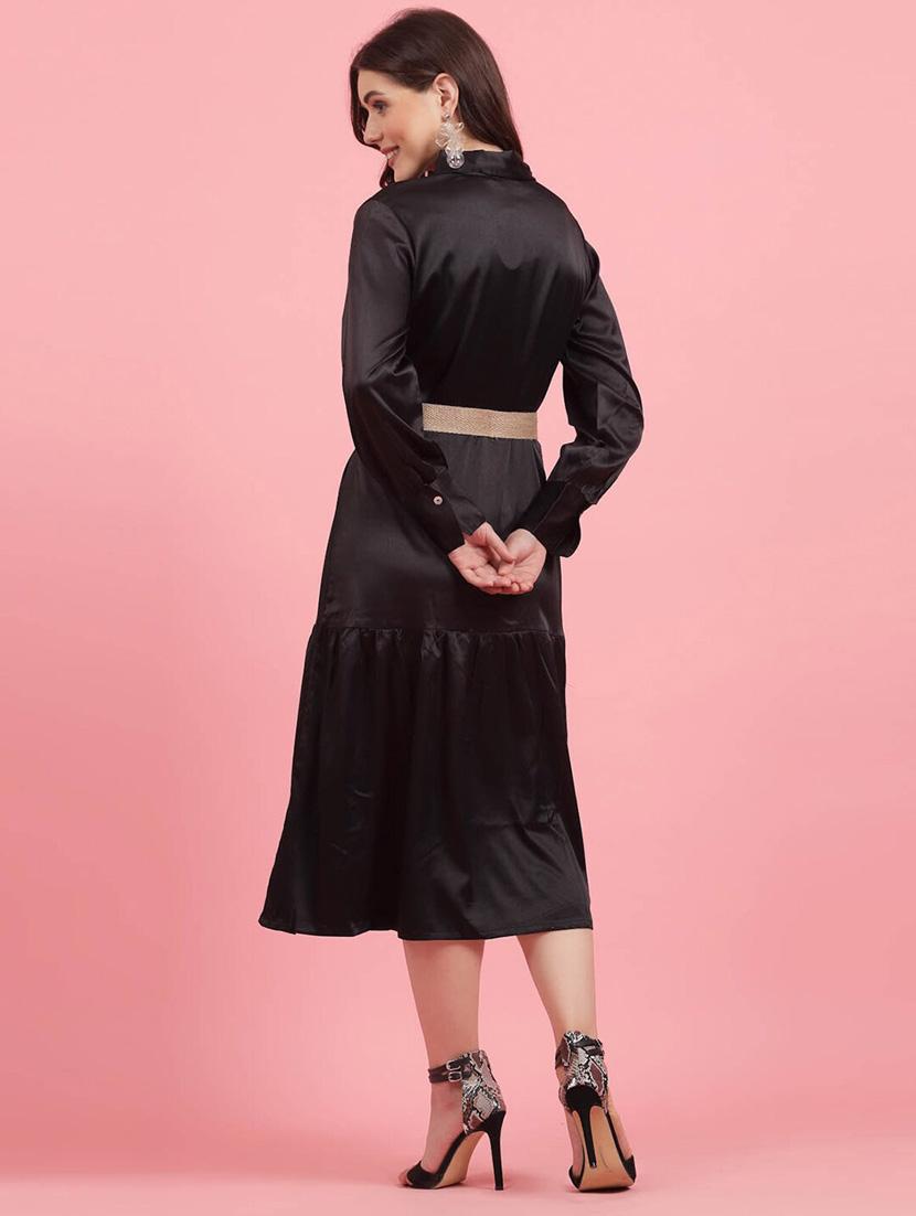 black solid drop waist dress - 20436048 - Standard Image - 3