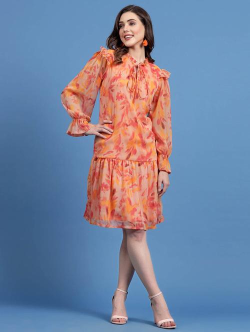 peach printed drop waist dress - 20436051 - Standard Image - 0