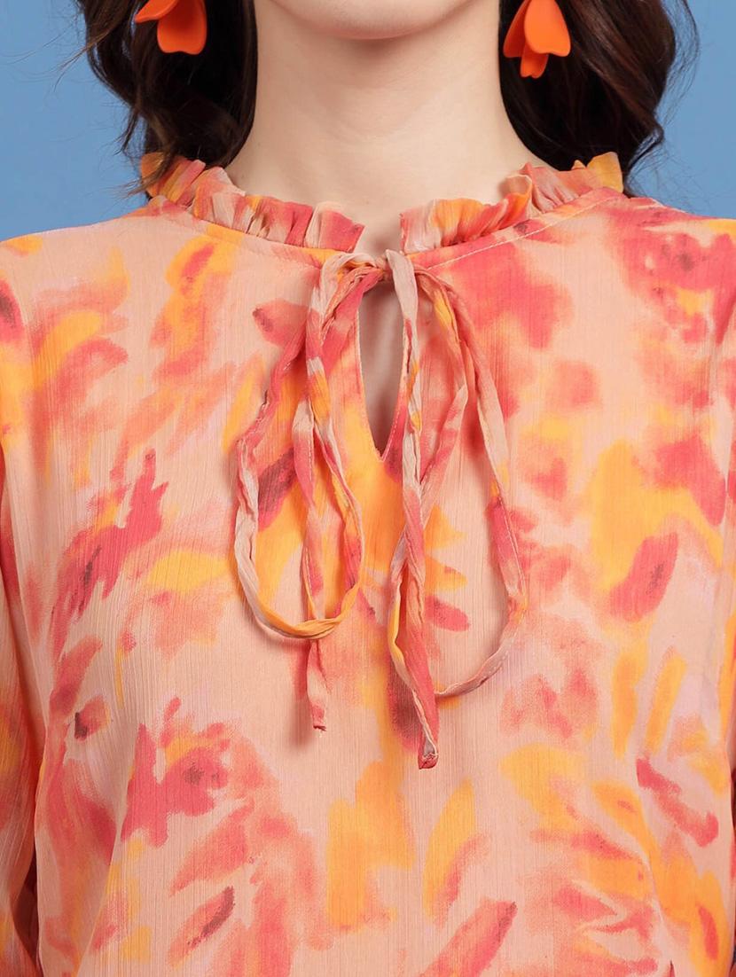 peach printed drop waist dress - 20436051 - Standard Image - 5