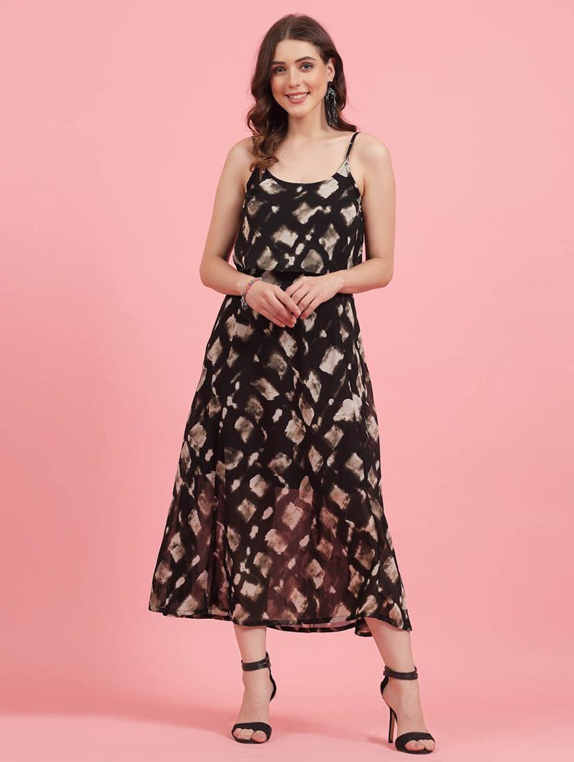 black printed a-line dress - 20436078 - Zoom Image - 0