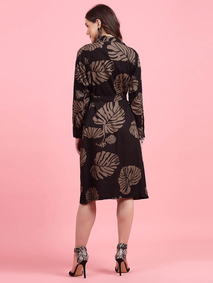 coffee brown tropical print shirt dress - 20436082 - Standard Image - 3