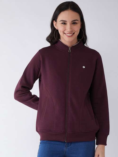 purple solid stand collar sweatshirt - 20436403 -  Standard Image - 0