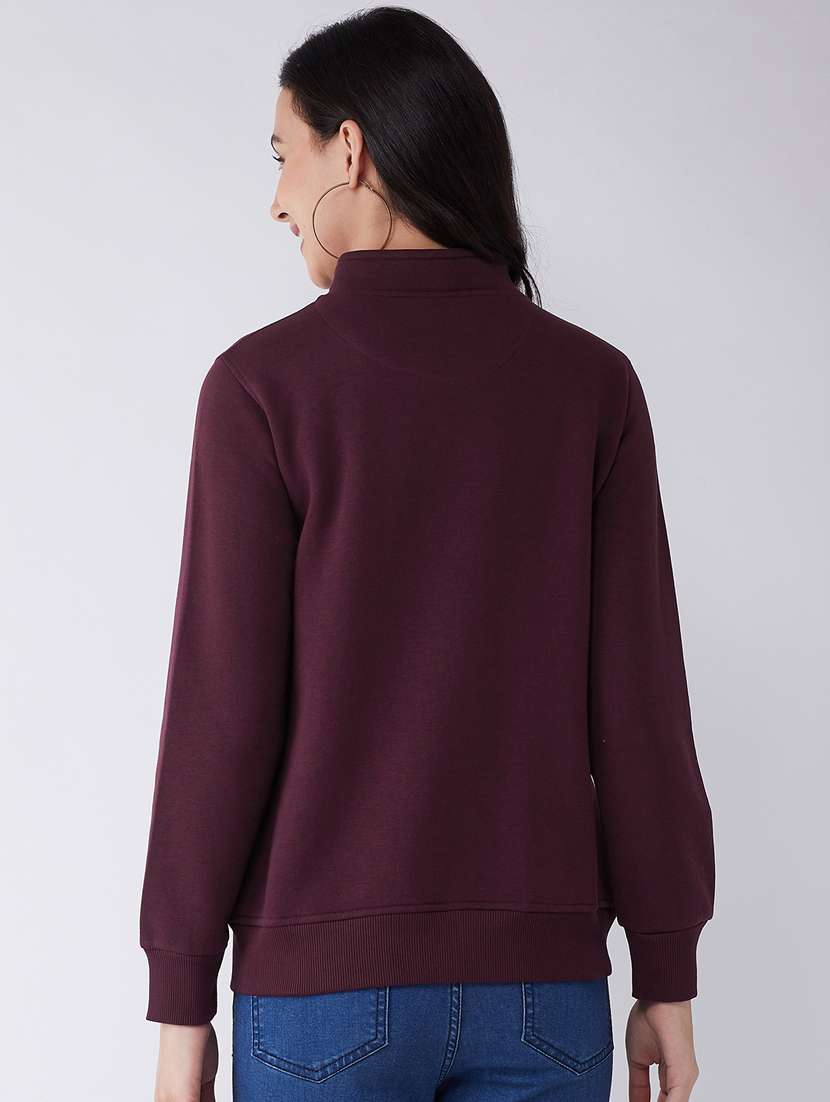 purple solid stand collar sweatshirt - 20436403 -  Standard Image - 3