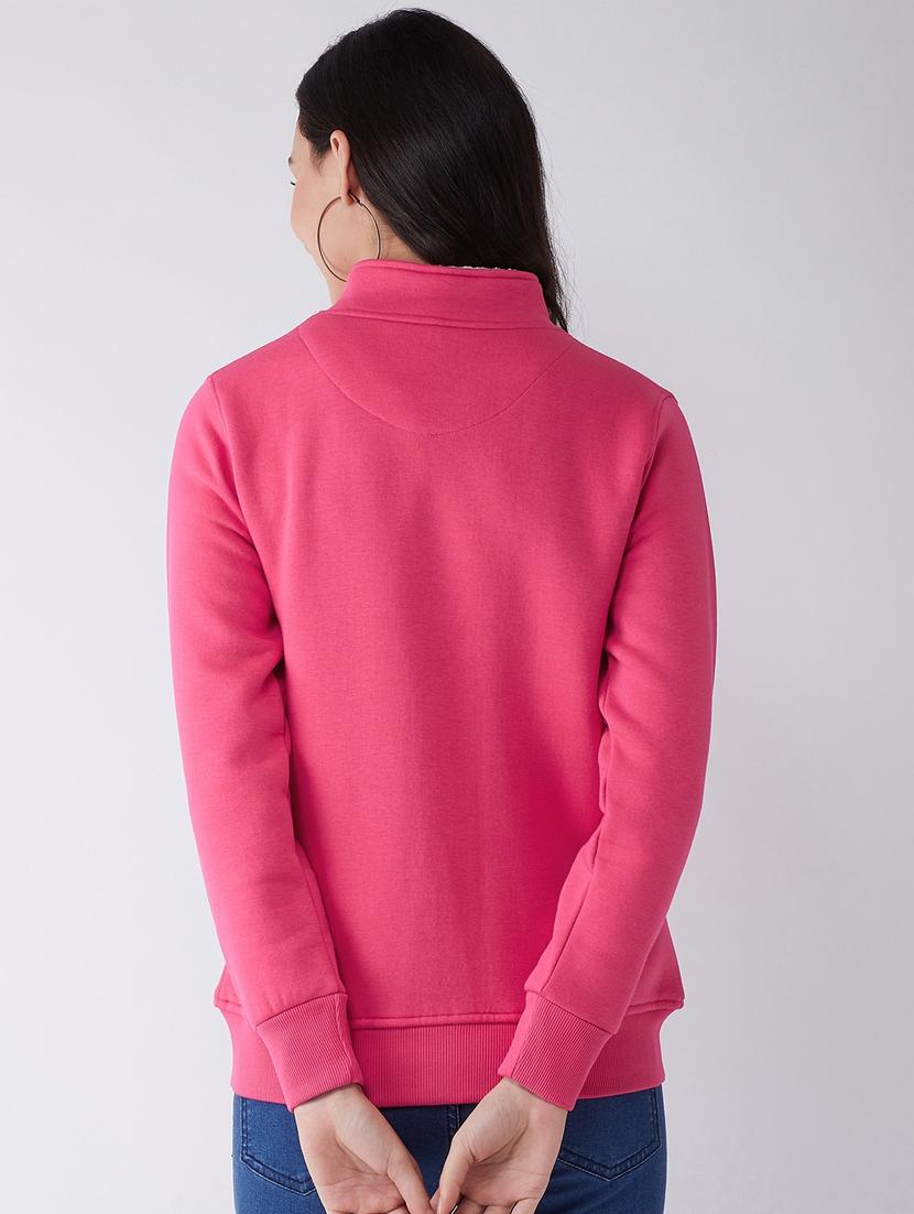 pink solid stand collar sweatshirt - 20436404 - Standard Image - 3