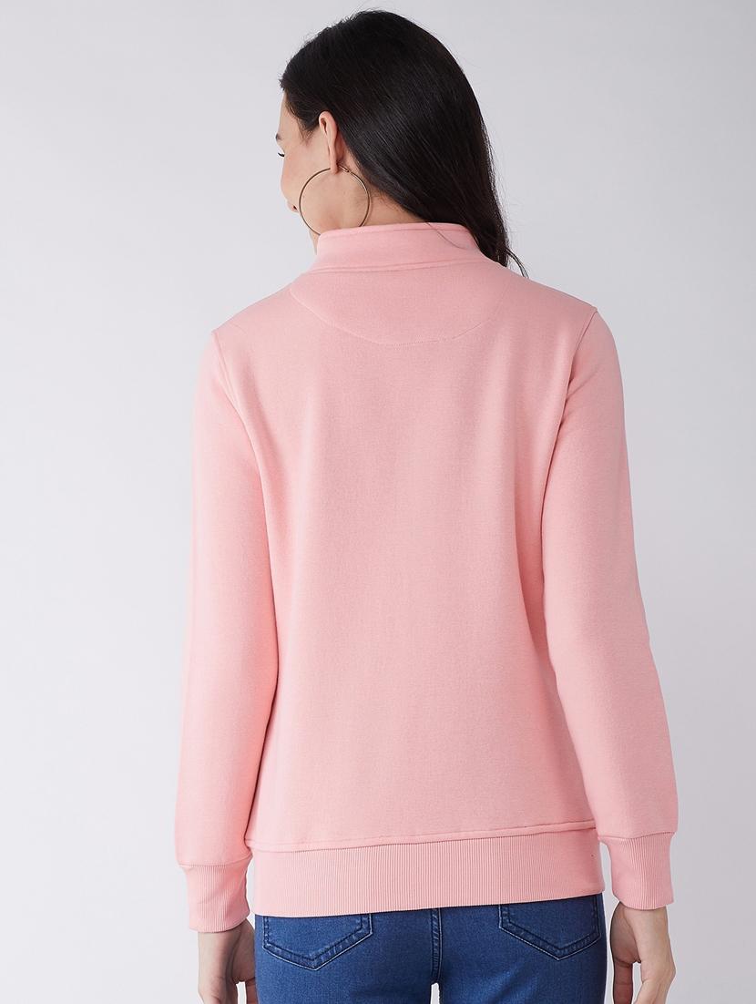 pink solid stand collar sweatshirt - 20436406 - Standard Image - 3