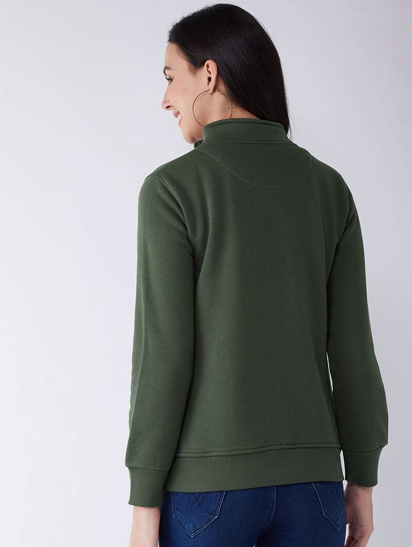 green solid stand collar sweatshirt - 20436407 - Standard Image - 3