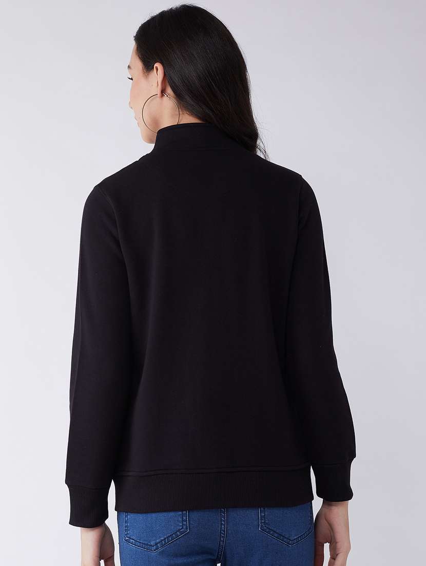 black solid stand collar sweatshirt - 20436410 -  Standard Image - 3