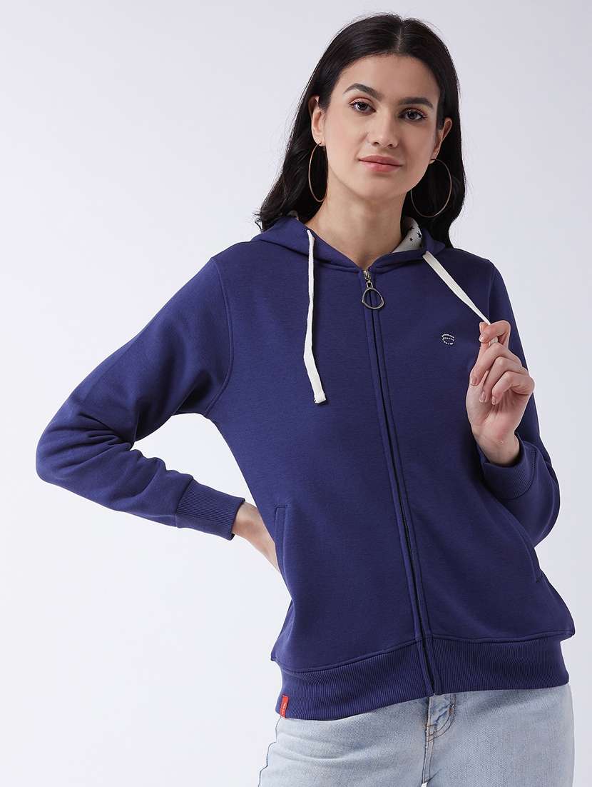 blue solid hooded sweatshirt