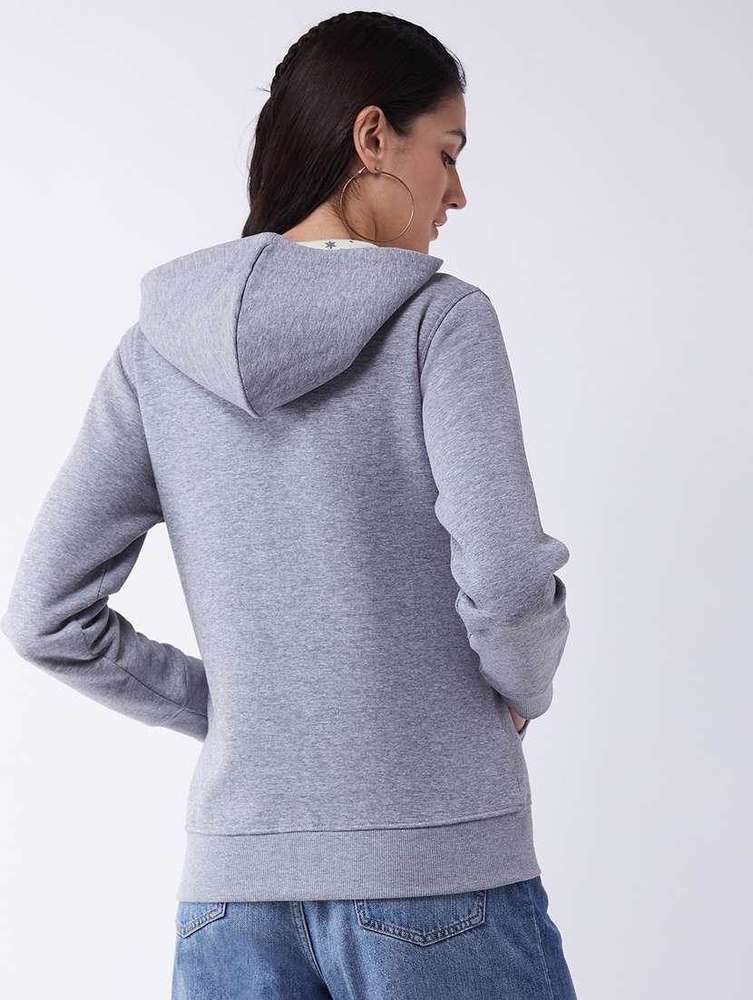 grey solid hooded sweatshirt - 20436428 -  Standard Image - 3