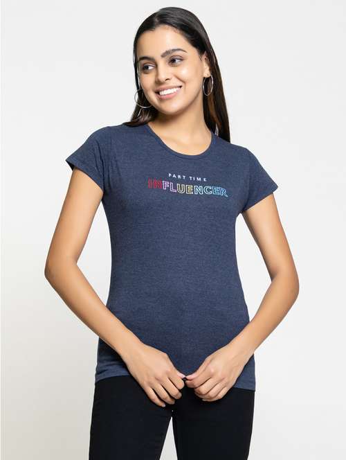women's chest print crew neck t-shirt - 20436443 - Standard Image - 0
