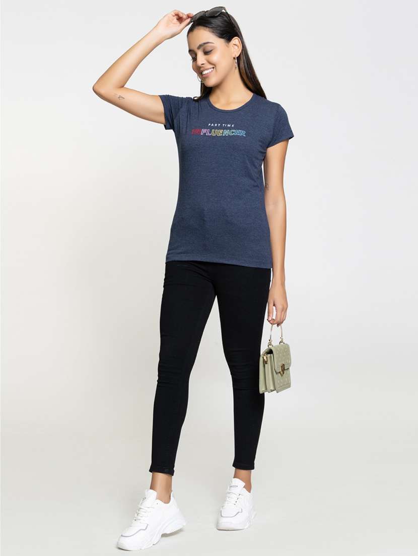women's chest print crew neck t-shirt - 20436443 - Standard Image - 3