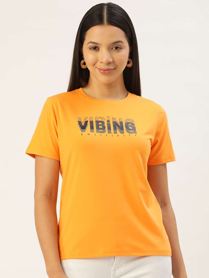 women's chest print round neck t-shirt