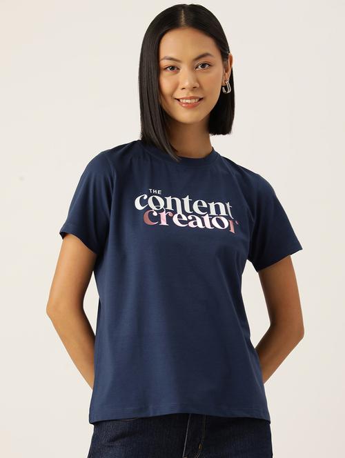 women's chest print crew neck t-shirt - 20436456 -  Standard Image - 0