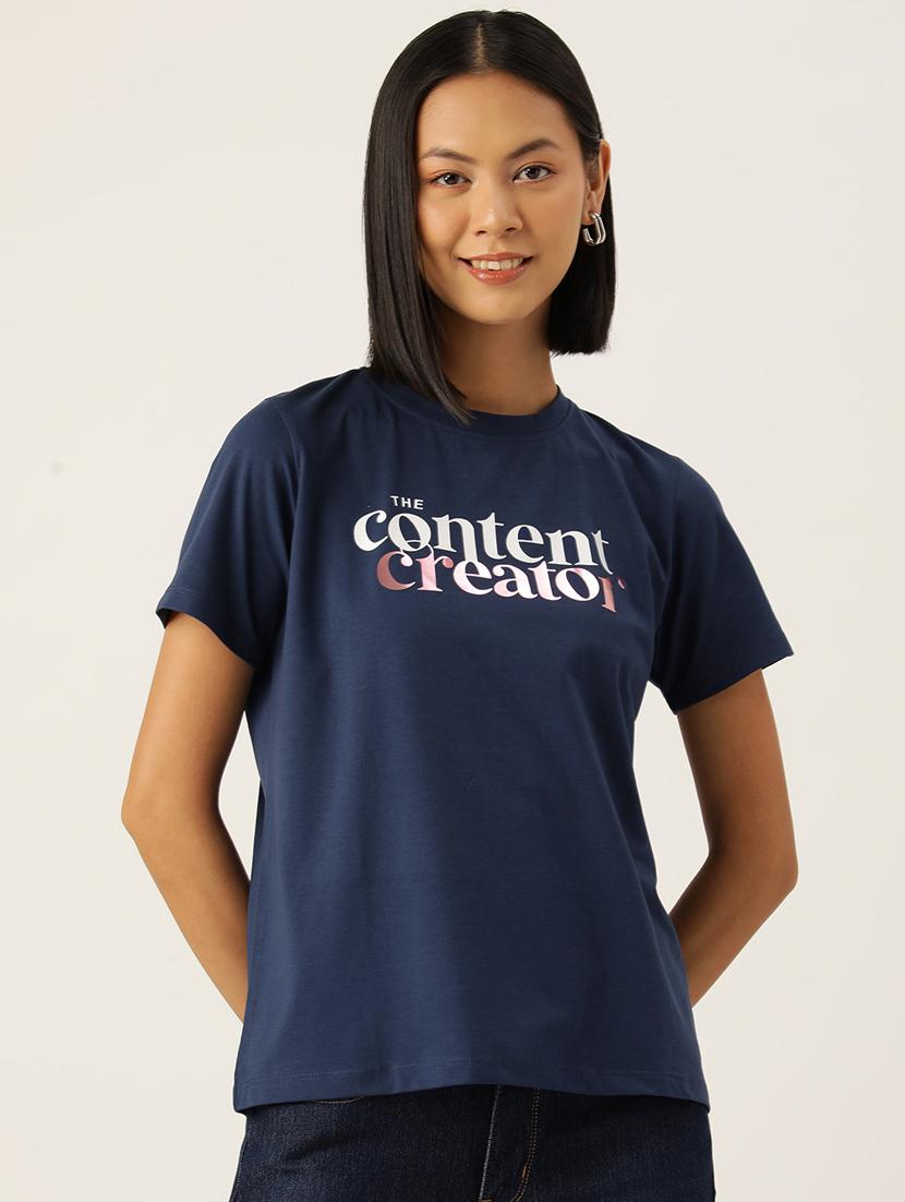 women's chest print crew neck t-shirt - 20436456 -  Zoom Image - 0
