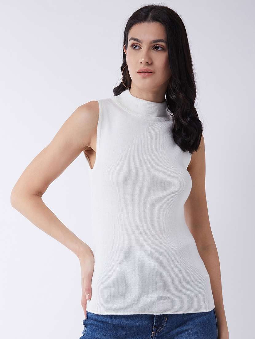 women sleeveless solid regular pullover