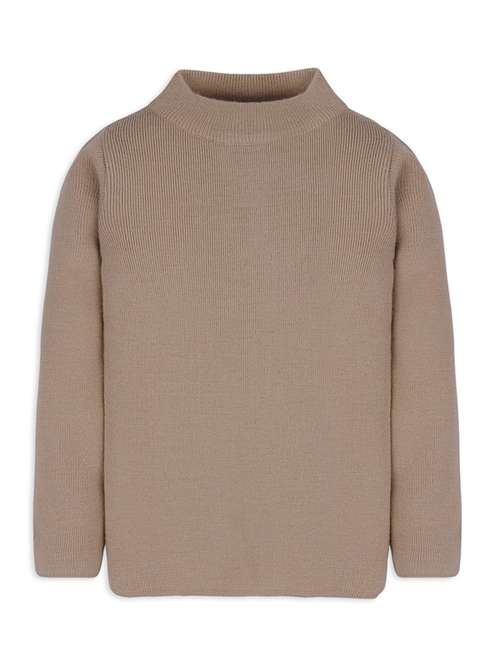 beige solid long sleeves sweater - 20436563 -  Standard Image - 0