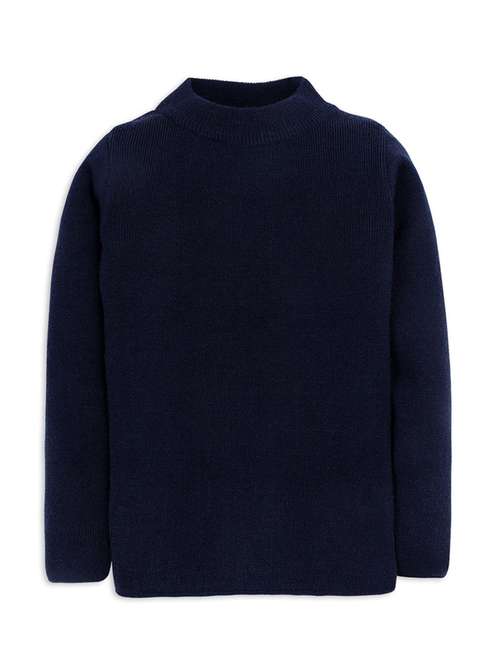 navy blue solid long sleeves sweater - 20436573 - Standard Image - 0
