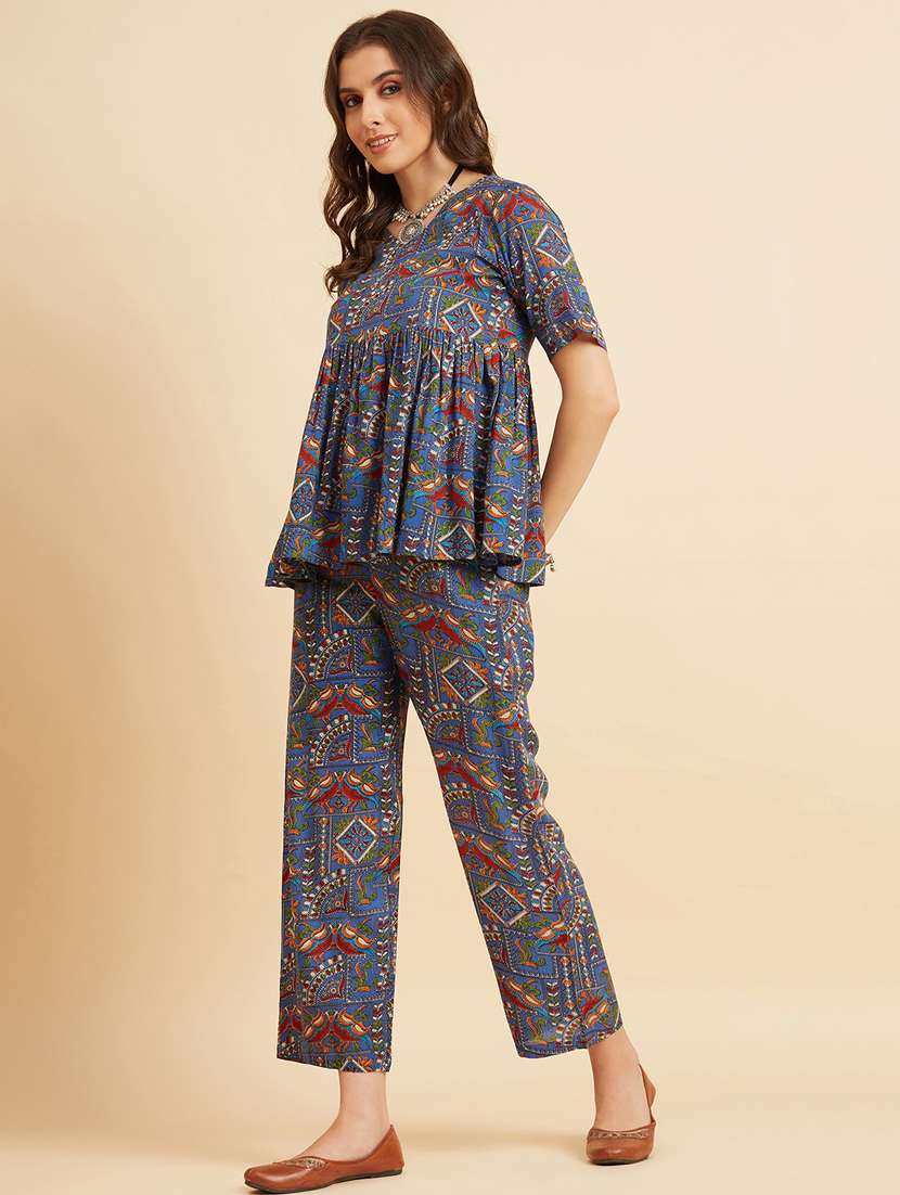 blue printed top and palazzo set  - 20436614 -  Standard Image - 3