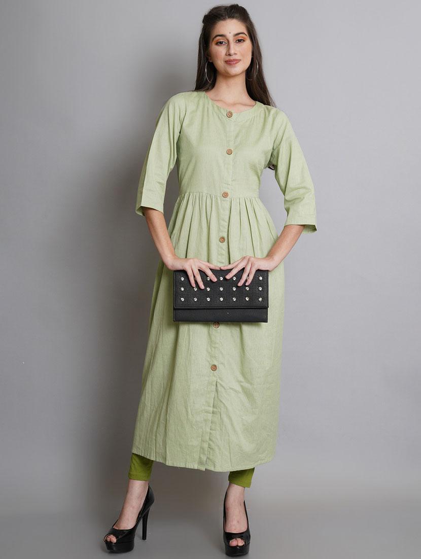 women green mandarin neck flared kurta - 20442649 - Standard Image - 3