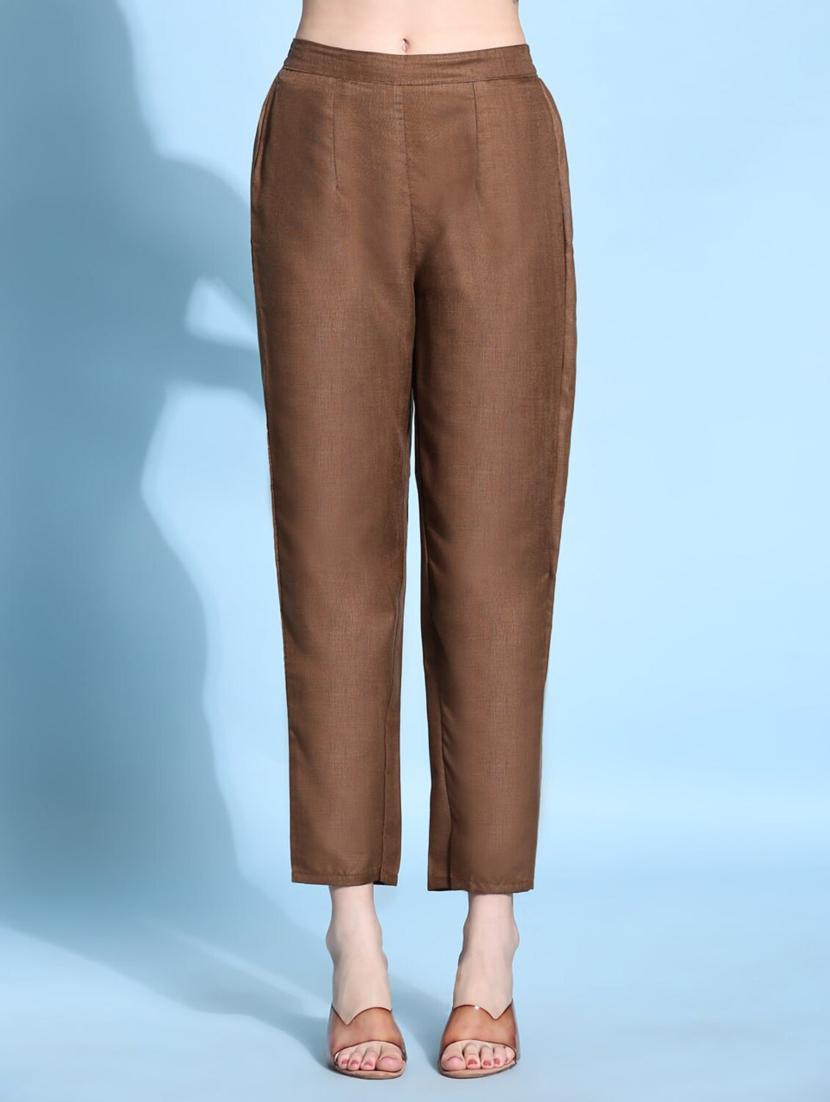 women brown round neck kurta pant set - 20444197 - Standard Image - 3
