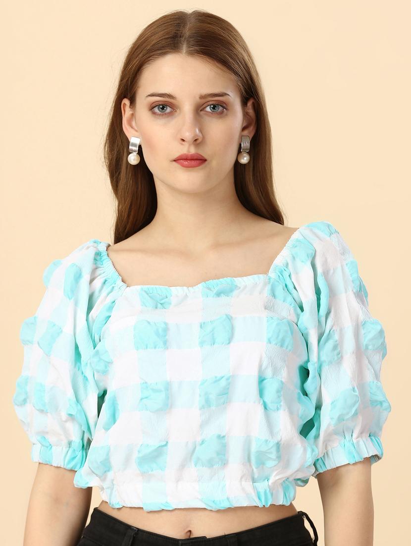 blue & white checkered crop top - 20444214 - Standard Image - 3