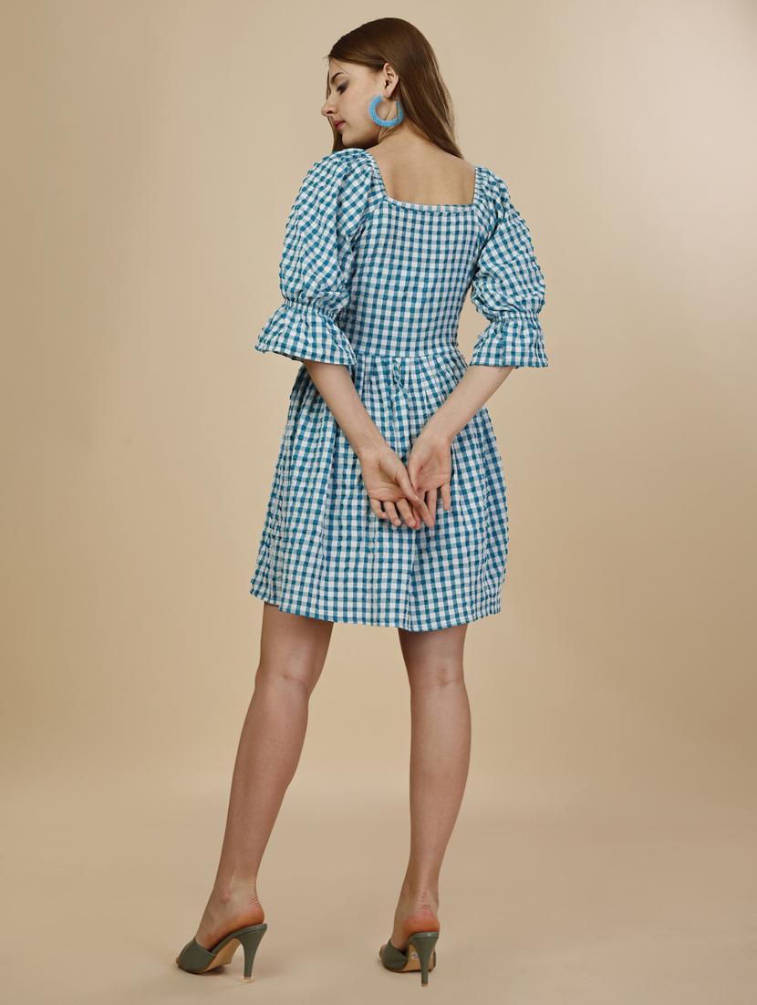 ai aqua checks fit & flare dress - 20444253 - Standard Image - 3