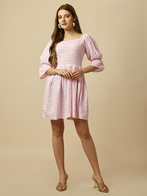 pink checks fit & flare dress - 20444254 -  Standard Image - 0