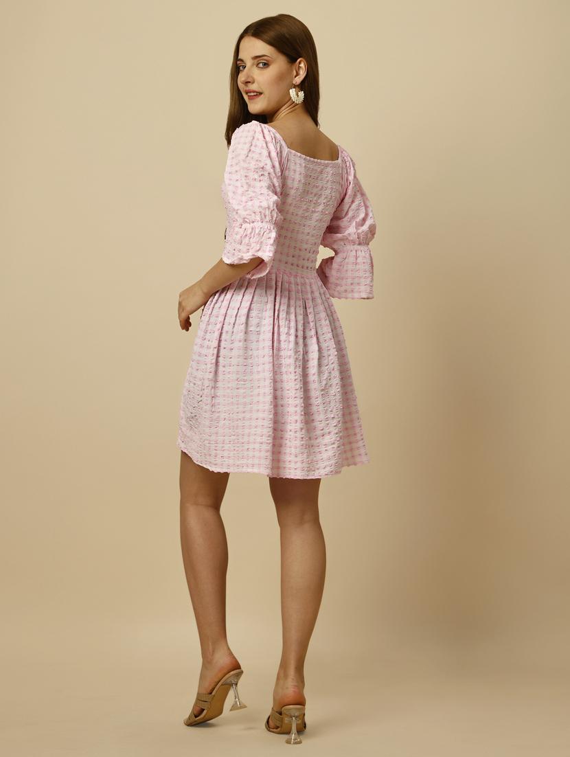 pink checks fit & flare dress - 20444254 - Standard Image - 3