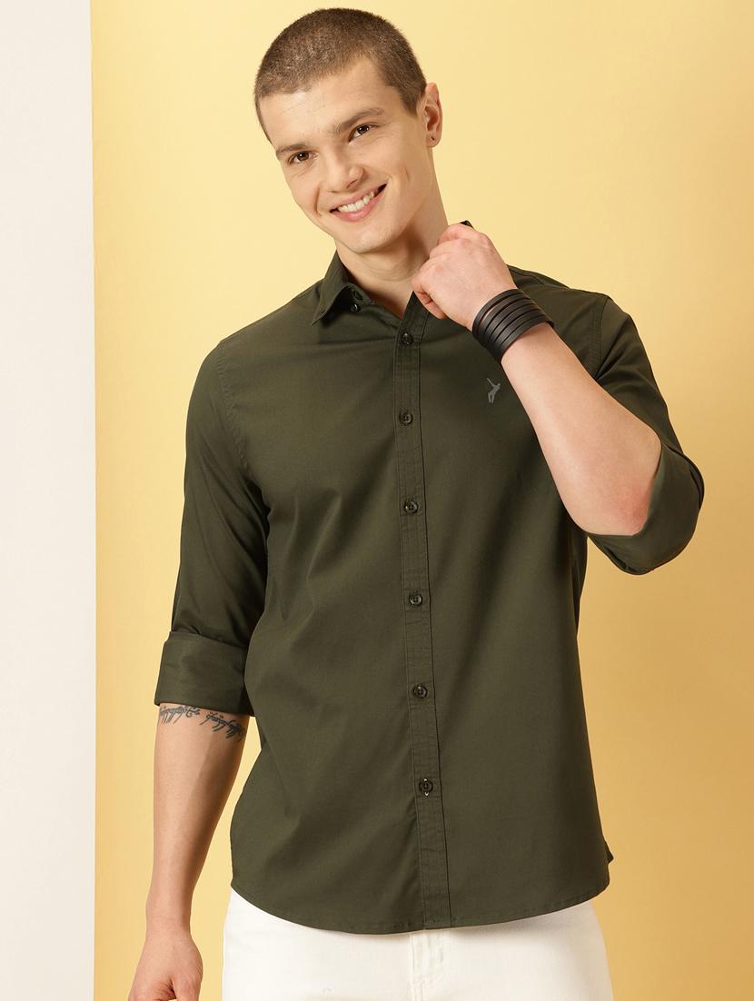 olive solid casual shirt - 20444746 - Zoom Image - 0