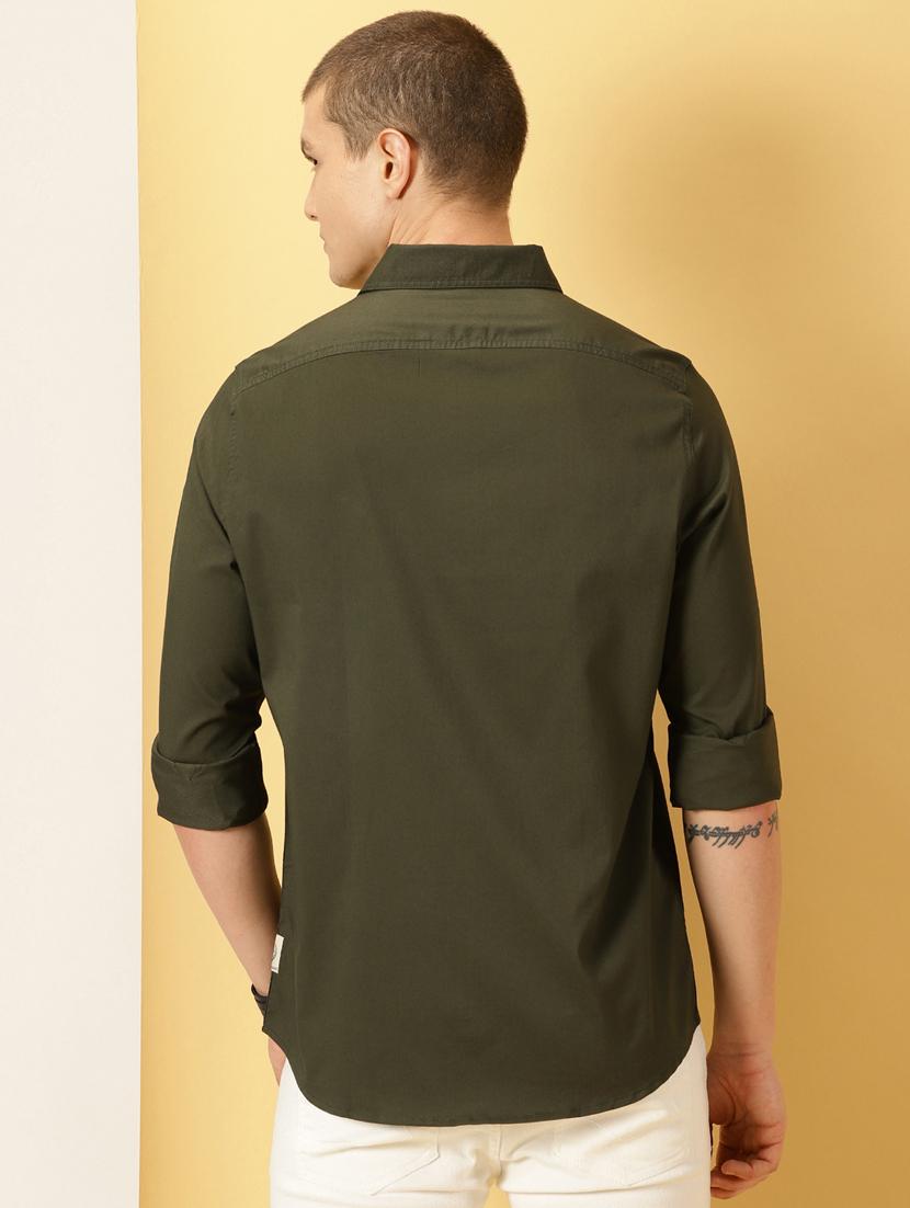 olive solid casual shirt - 20444746 - Standard Image - 3