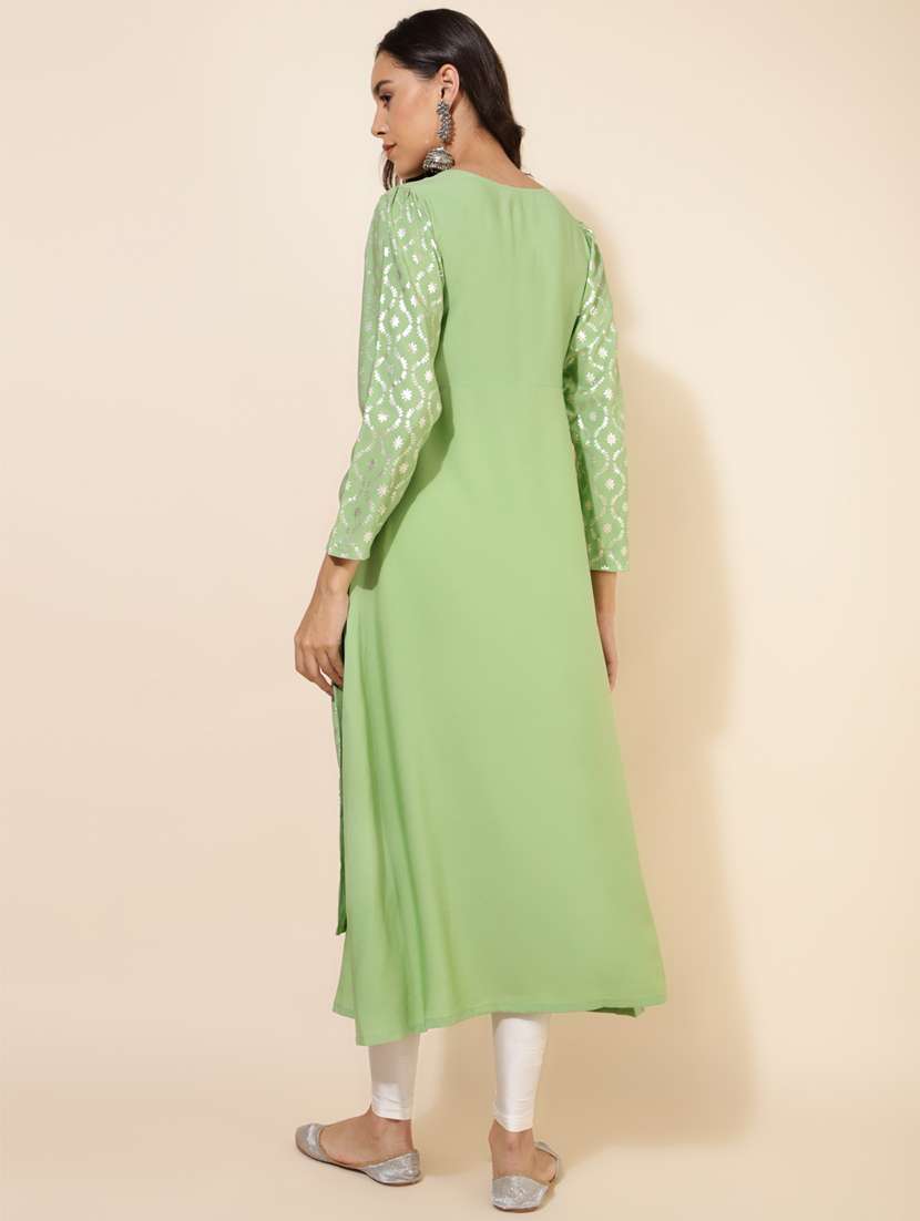 green foil printed layered kurta - 20445414 -  Standard Image - 3