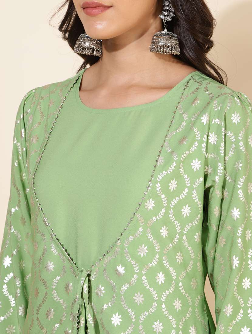 green foil printed layered kurta - 20445414 -  Standard Image - 5