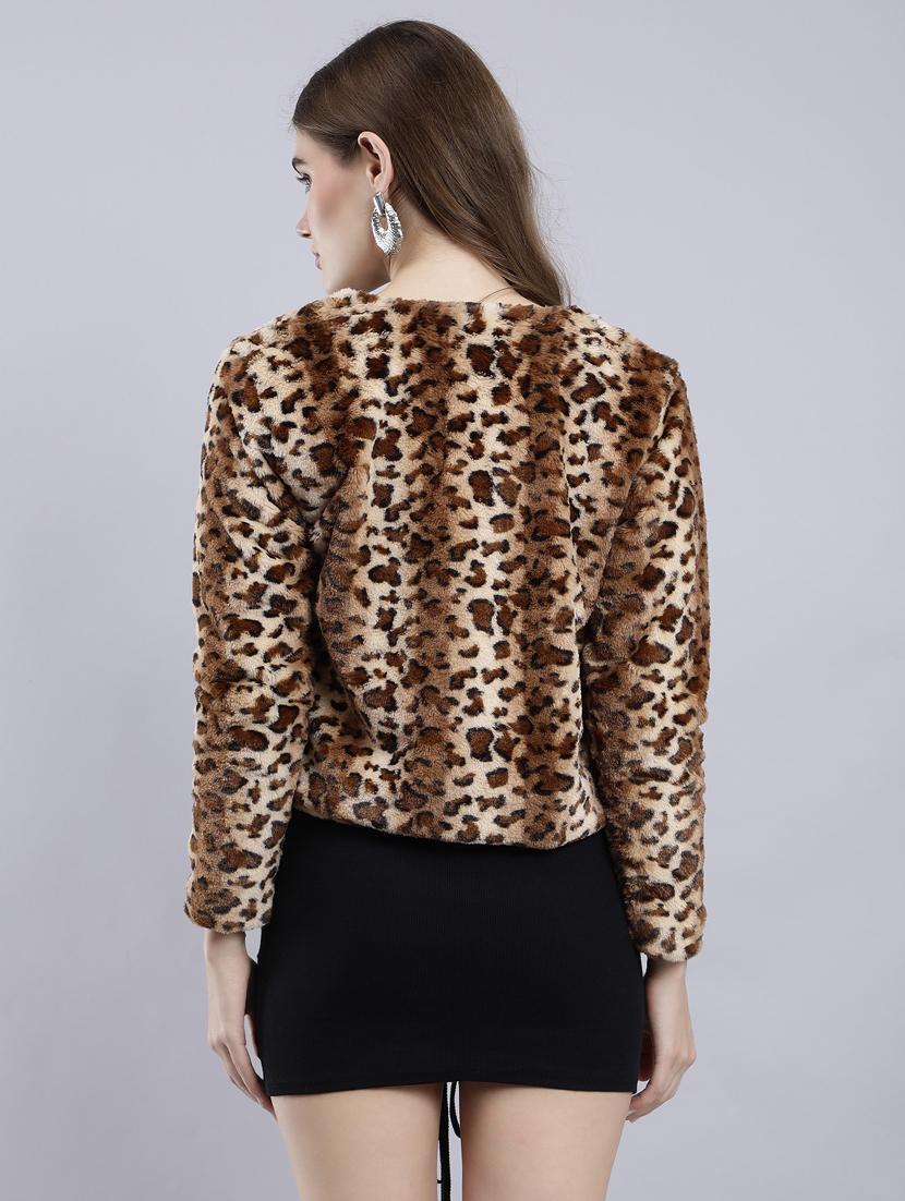 women brown animal printed full sleeve jacket - 20445535 - Standard Image - 3