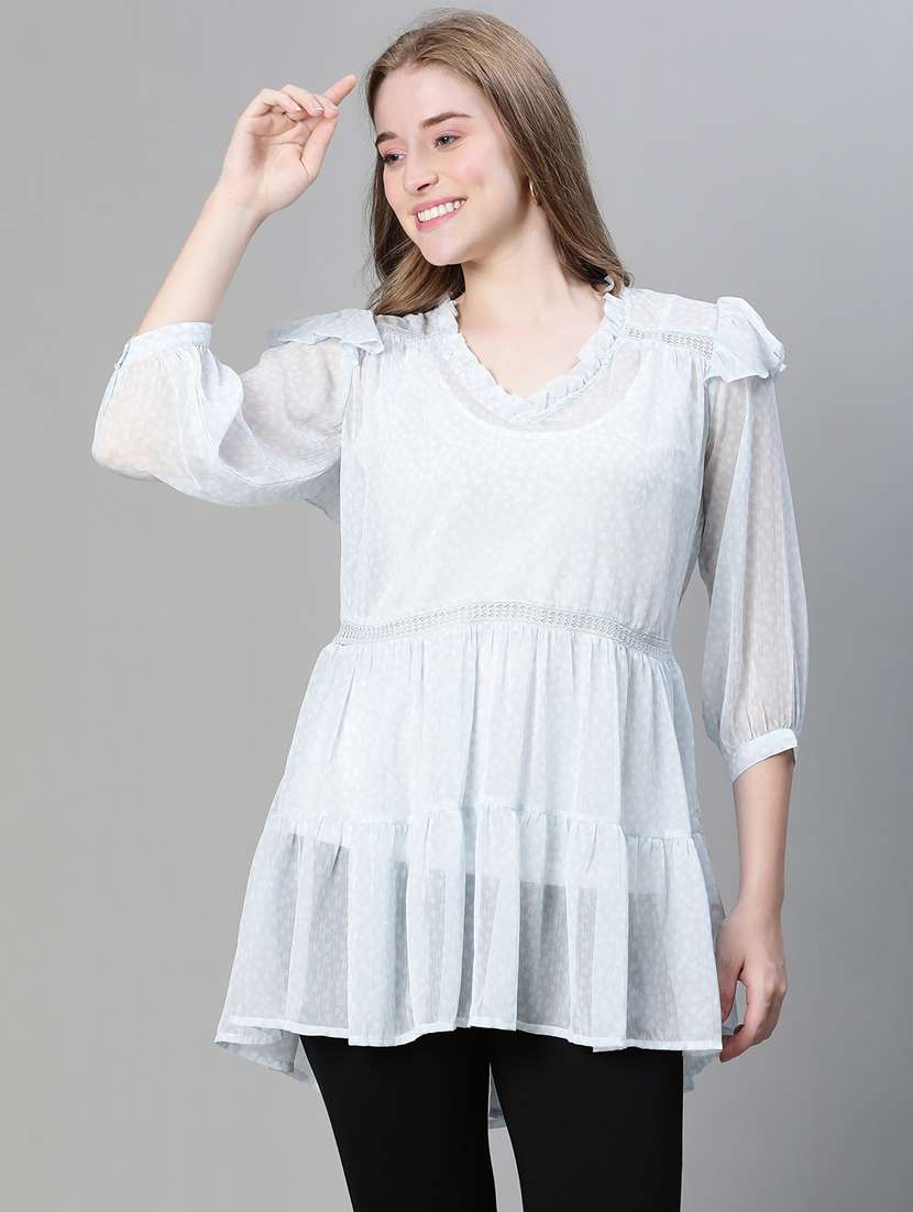light blue animal print flared tunic - 20445553 -  Zoom Image - 0