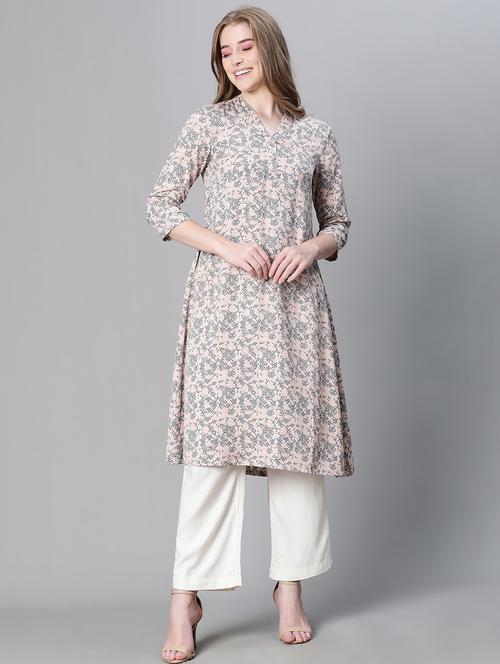 rosewater printed v neck a-line kurta - 20445556 - Standard Image - 0