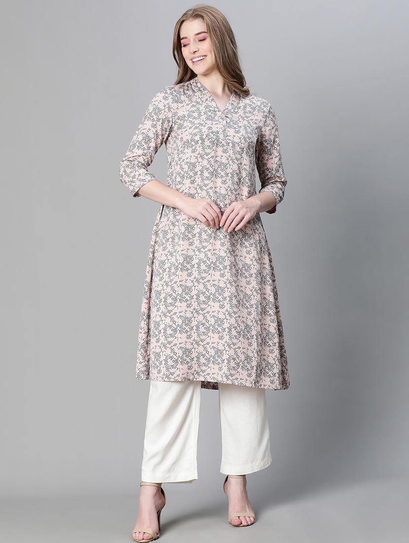 rosewater printed v neck a-line kurta - 20445556 - Zoom Image - 0