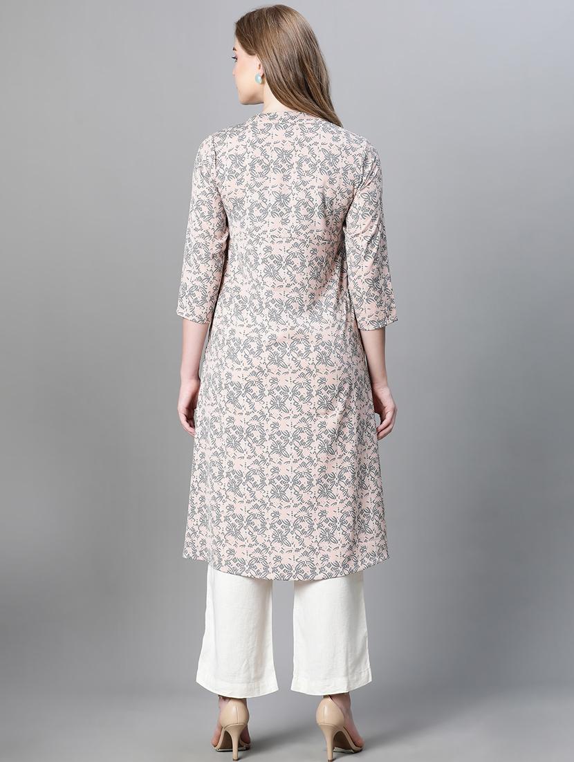 rosewater printed v neck a-line kurta - 20445556 - Standard Image - 3
