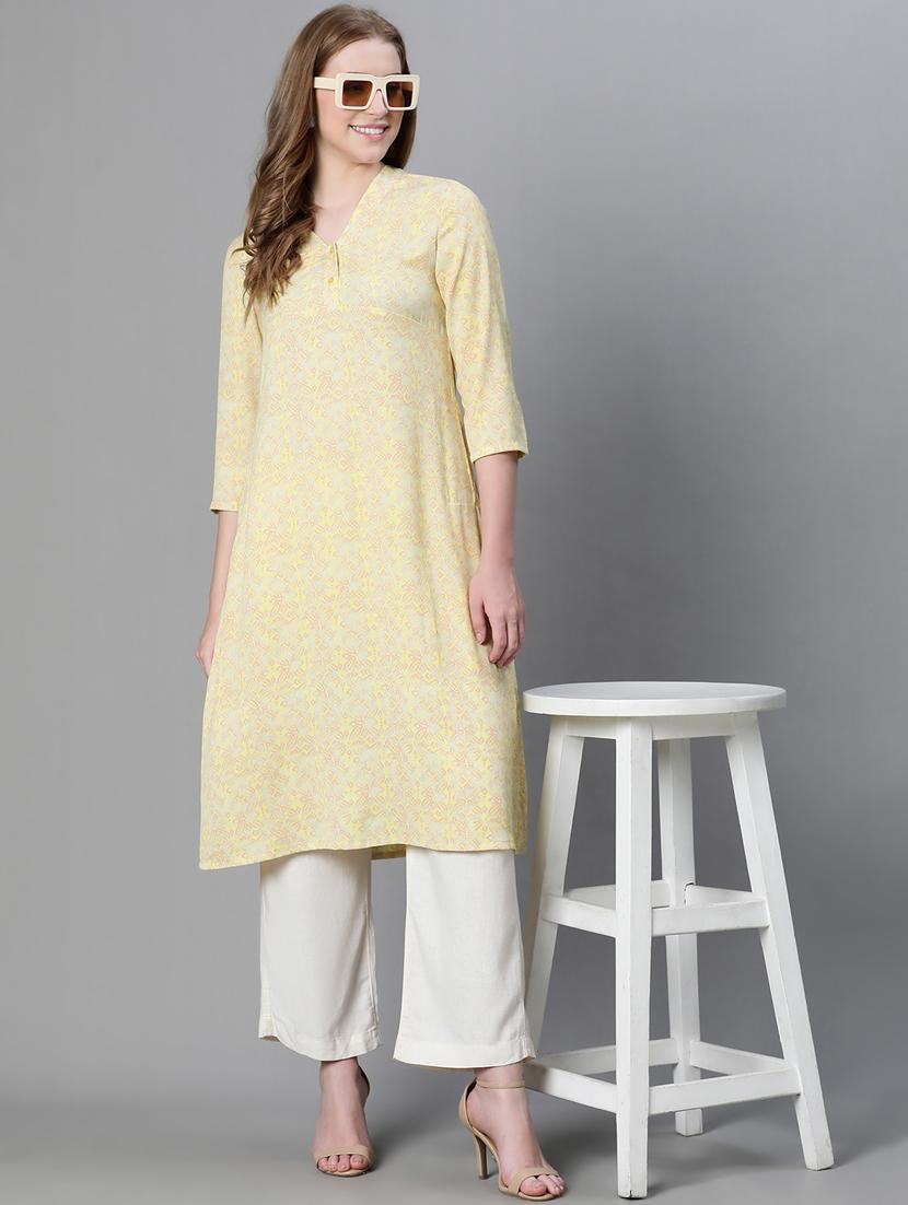 lemon sherbet printed a-line kurta - 20445558 - Zoom Image - 0