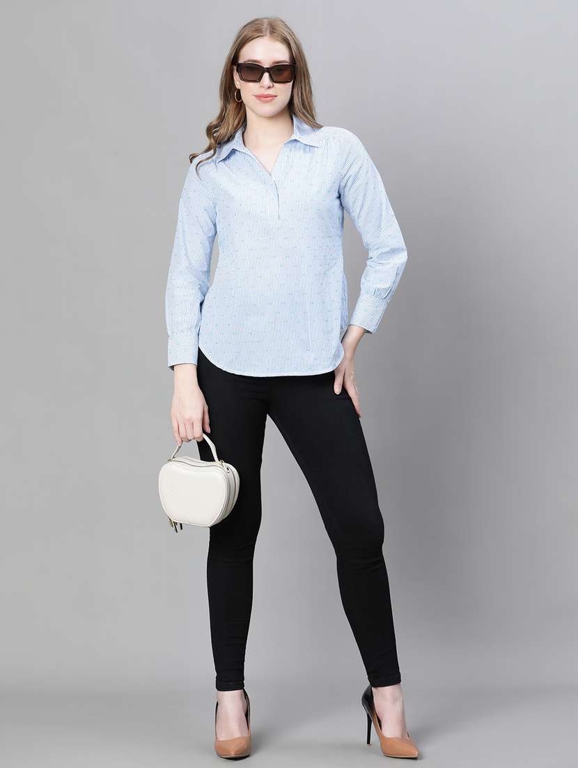 light blue striped shirt collar regular top - 20445602 -  Standard Image - 3