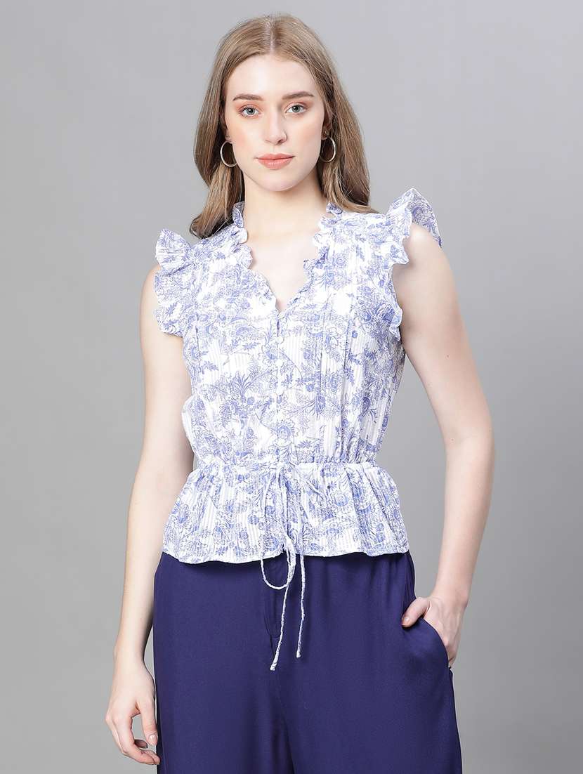white floral print peplum top - 20445603 -  Zoom Image - 0