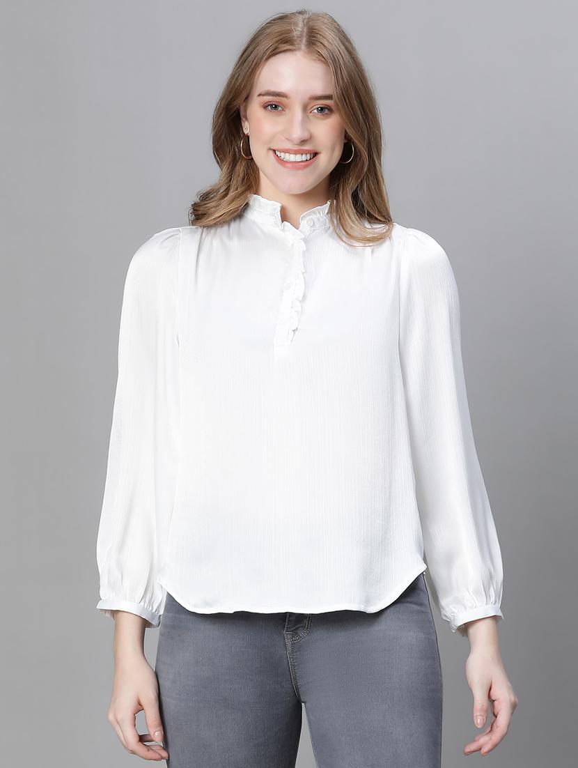 white solid mandarin neck top - 20445604 - Zoom Image - 0