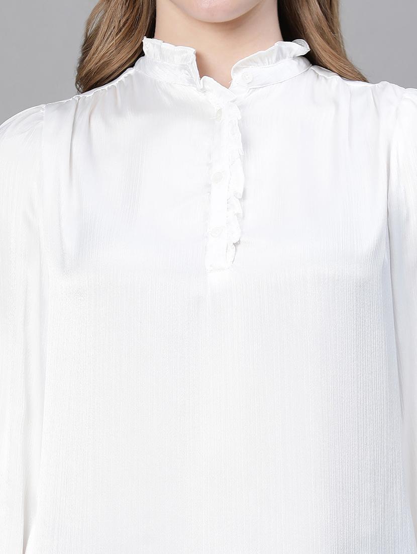 white solid mandarin neck top - 20445604 - Standard Image - 5