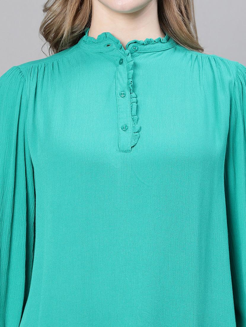 green solid mandarin neck top - 20445607 - Standard Image - 5
