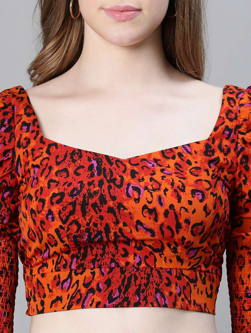 multi colored animal print puff sleeves top - 20445612 -  Standard Image - 5