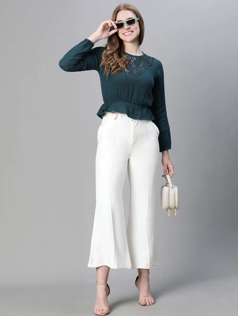 teal lace deatiled long sleeves peplum top - 20445622 -  Standard Image - 3