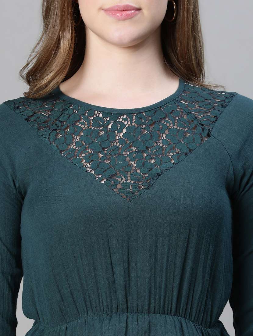 teal lace deatiled long sleeves peplum top - 20445622 -  Standard Image - 5