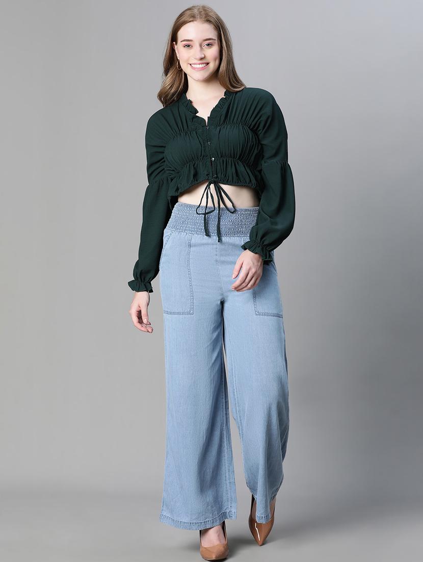 bishop sleeve solid blouson top - 20445623 - Standard Image - 3