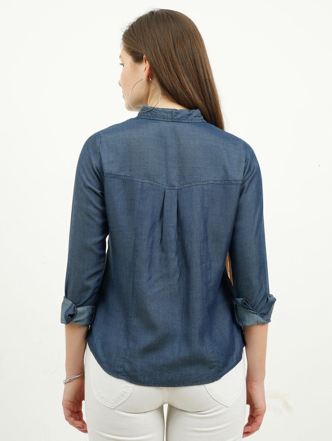 women's blue denim a-line shirt top - 20445654 - Standard Image - 3